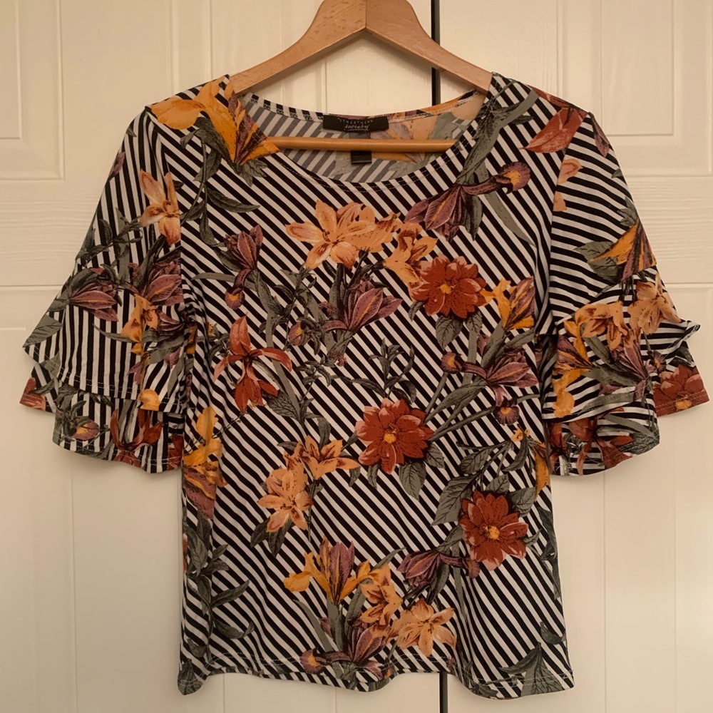 Striped Ruffle Cap Sleeve Top